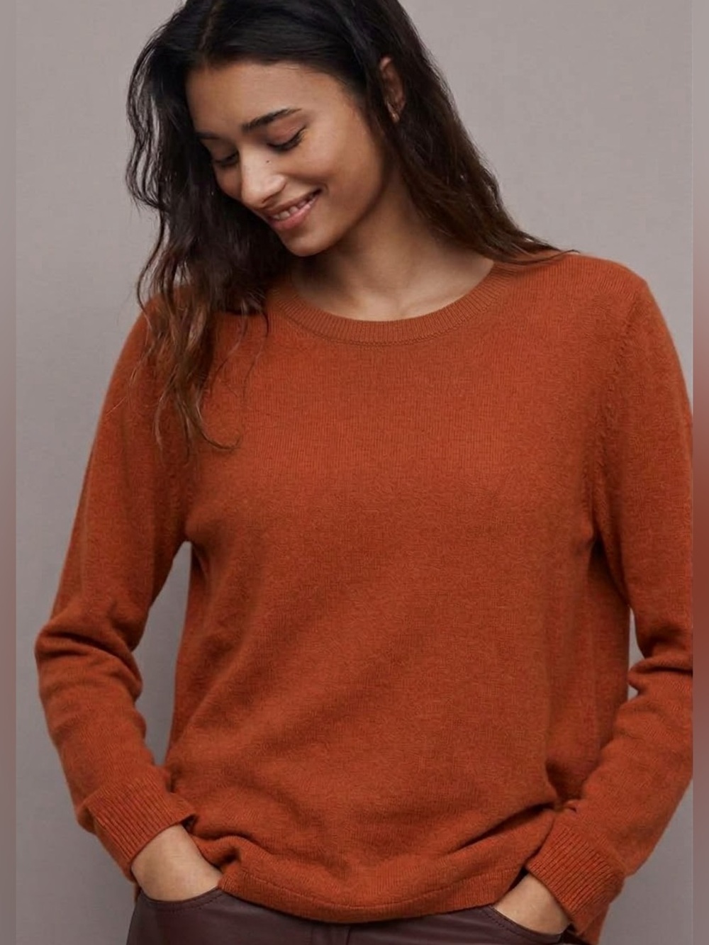 Nanette Lepore Merino Wool Sweater Size Large Rust Orange Fine Knit Crew Neck